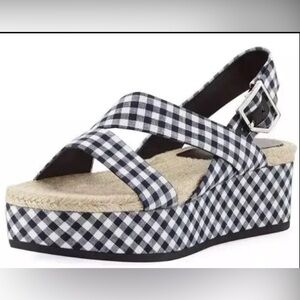 Rag & Bone Megan Espadrille Navy Gingham Platform Sandal US 8 MSRP $375
